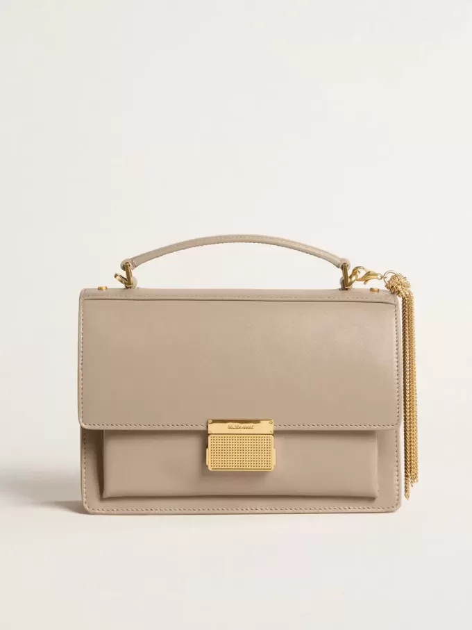 Venezia-Tasche aus beigem Leder mit Golddetails
