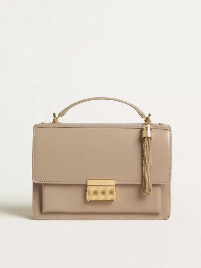 Venezia-Tasche aus beigem Leder mit Golddetails