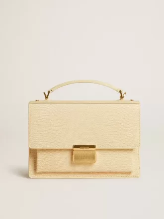 Venezia Tasche aus beigem Leder mit Python-Print und goldenen Details
