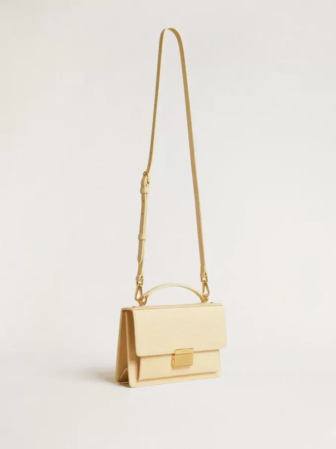 Venezia Tasche aus beigem Leder mit Python-Print und goldenen Details Venezia Tasche aus beigem Leder mit Python-Print und goldenen Details
