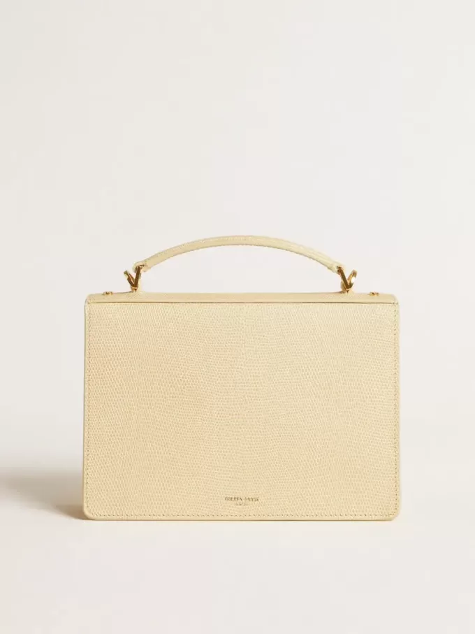 Venezia Tasche aus beigem Leder mit Python-Print und goldenen Details Venezia Tasche aus beigem Leder mit Python-Print und goldenen Details
