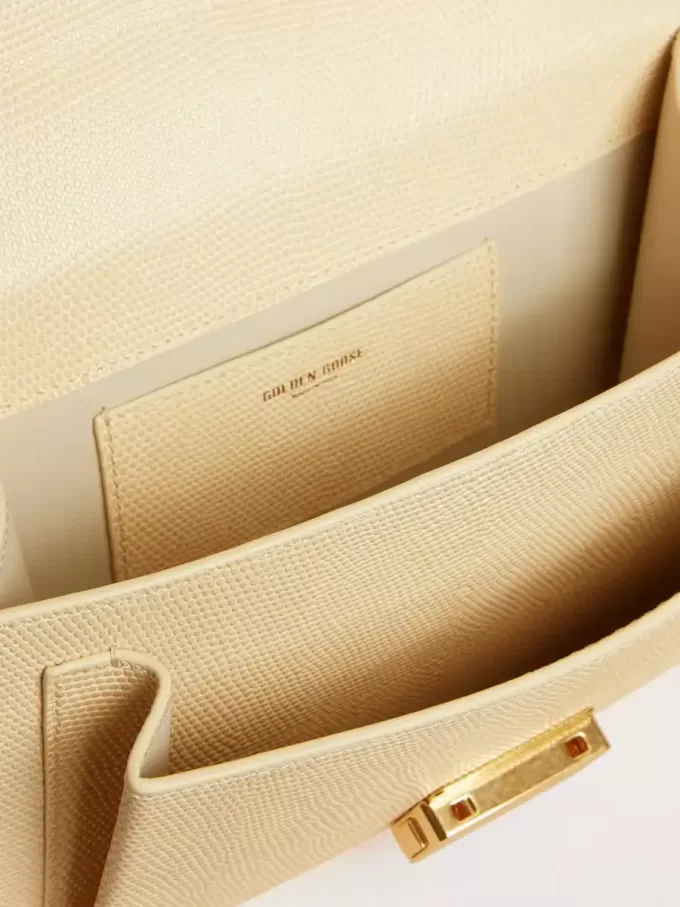 Venezia Tasche aus beigem Leder mit Python-Print und goldenen Details Venezia Tasche aus beigem Leder mit Python-Print und goldenen Details