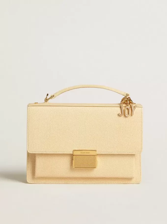 Venezia Tasche aus beigem Leder mit Python-Print und goldenen Details Venezia Tasche aus beigem Leder mit Python-Print und goldenen Details