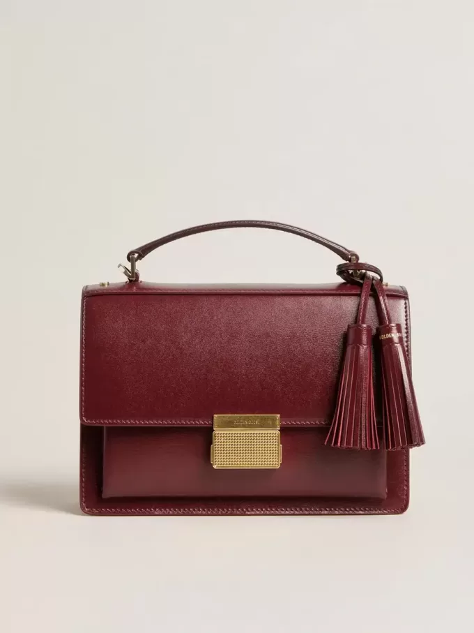 Venezia Tasche aus burgunderrotem Leder mit Golddetails