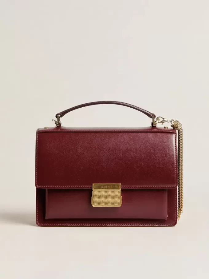 Venezia Tasche aus burgunderrotem Leder mit Golddetails