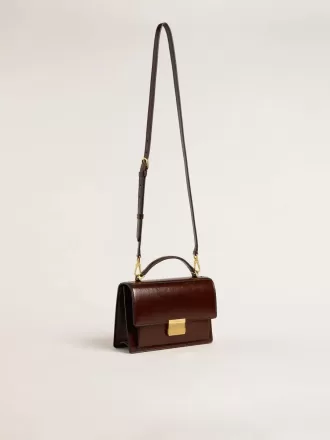 Venezia Tasche aus dunkelbraunem laminiertem Leder mit goldenen Details