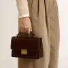 Venezia Tasche aus dunkelbraunem laminiertem Leder mit goldenen Details