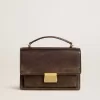 Venezia Tasche aus dunkelbraunem Vintage-Prägeleder mit goldenen Details