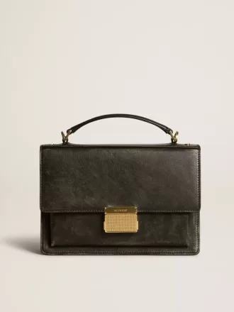 Venezia Tasche aus schwarzem Distressed-Leder mit goldenen Details