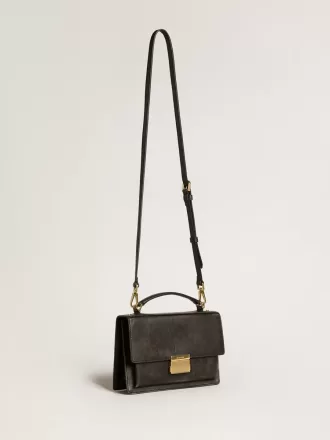 Venezia Tasche aus schwarzem Distressed-Leder mit goldenen Details