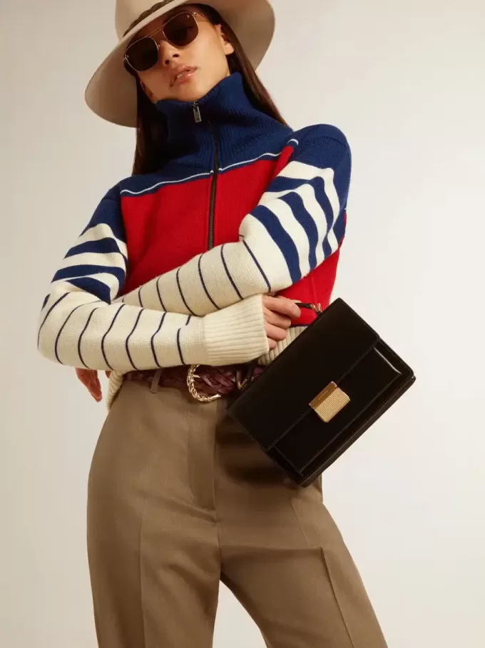 Venezia Tasche aus schwarzem Leder mit Golddetails