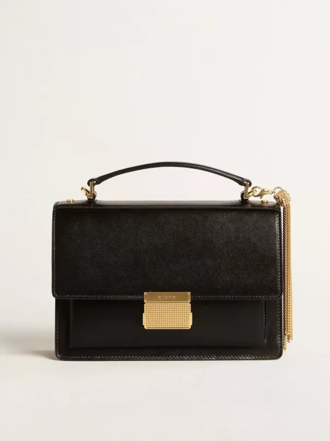 Venezia Tasche aus schwarzem Leder mit Golddetails
