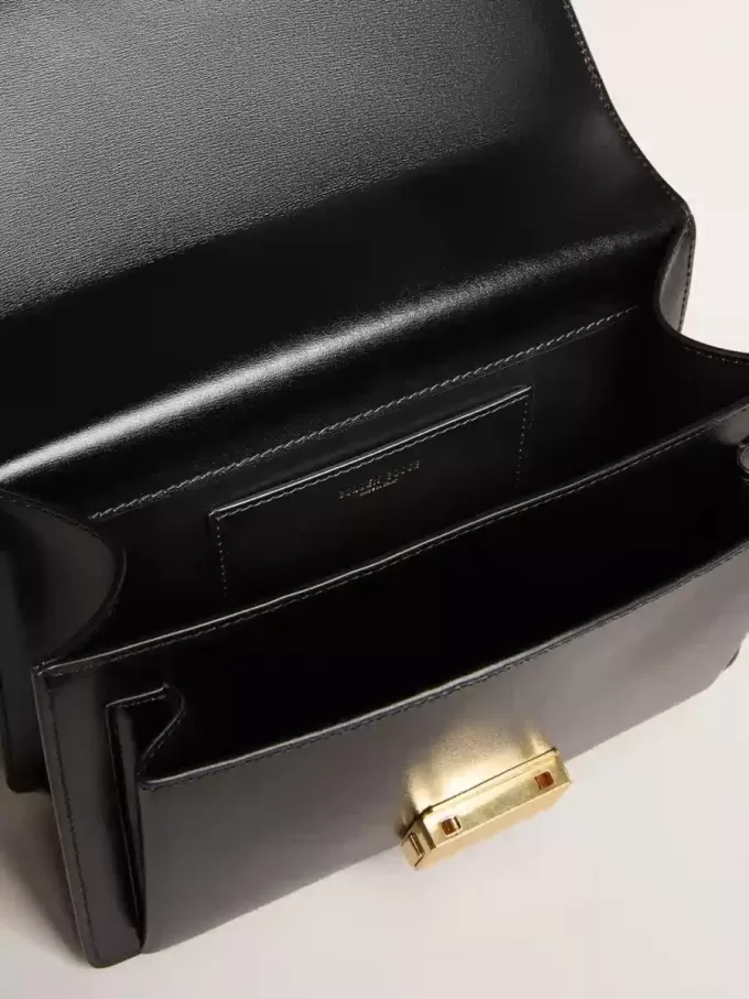 Venezia Tasche aus schwarzem Leder mit Golddetails