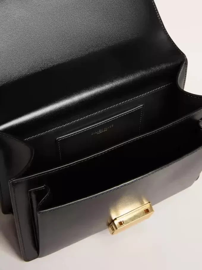 Venezia-Tasche aus schwarzem Leder mit mehrfarbigem Schal