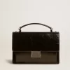 Venezia Tasche aus schwarzem Metallic-Leder mit schwarzen Details