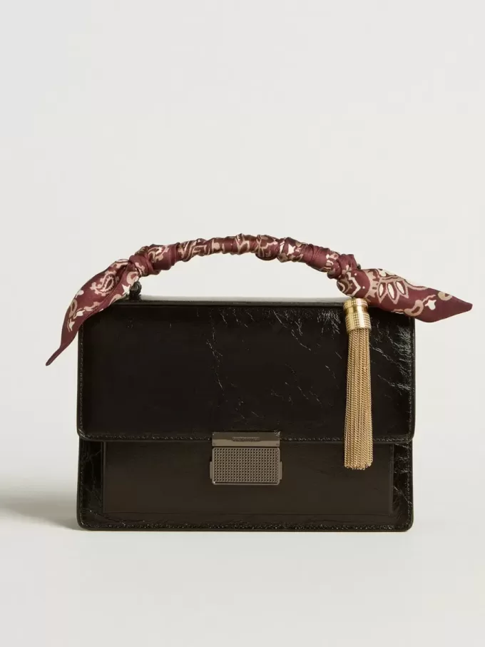 Venezia Tasche aus schwarzem Metallic-Leder mit schwarzen Details