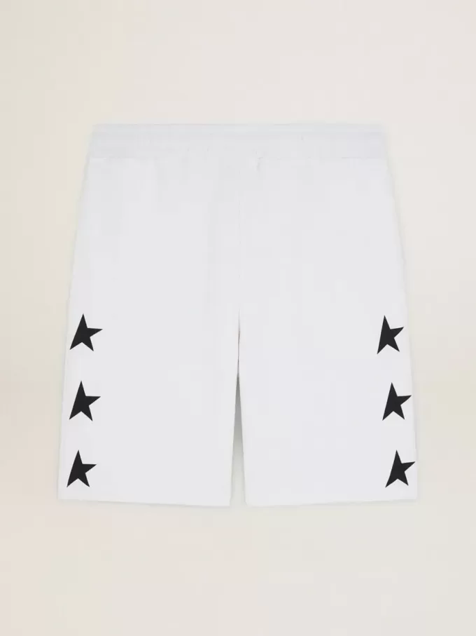 Vintage-weiße Bermudashorts für Herren mit kontrastierenden schwarzen Sternen Vintage-weiße Bermudashorts für Herren mit kontrastierenden schwarzen Sternen
