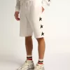 Vintage-weiße Bermudashorts für Herren mit kontrastierenden schwarzen Sternen Vintage-weiße Bermudashorts für Herren mit kontrastierenden schwarzen Sternen