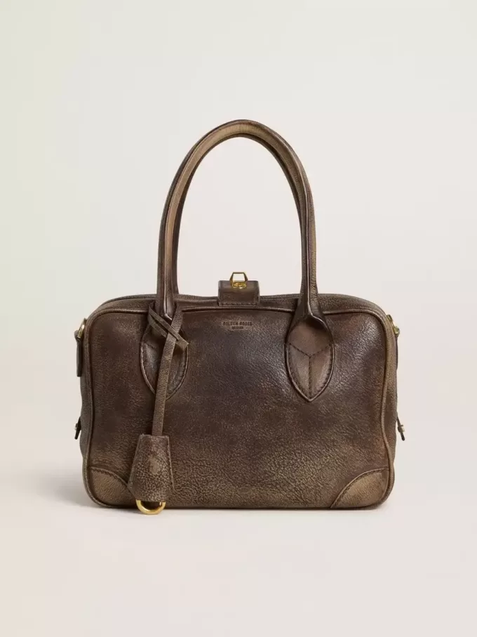 Vita Bag aus braunem Vintage-Leder mit goldenen Details Vita Bag aus braunem Vintage-Leder mit goldenen Details