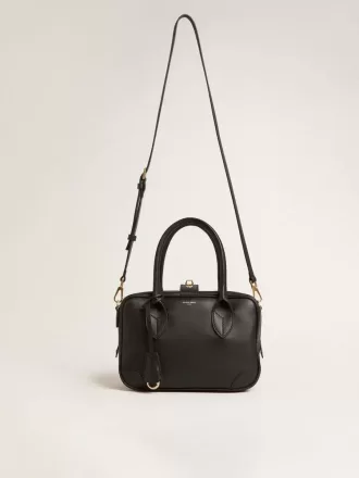 Vita Bag aus glattem schwarzem Leder mit goldenen Details