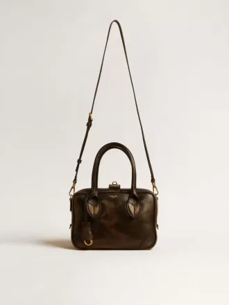 Vita Bag aus schwarzem Distressed-Leder mit goldenen Details