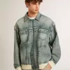 Waschene Denimjacke für Herren mit Rippstrick aus Wollmischung