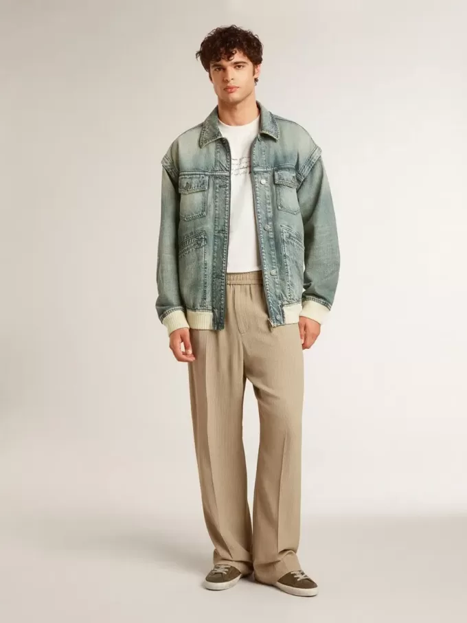 Waschene Denimjacke für Herren mit Rippstrick aus Wollmischung