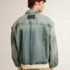 Waschene Denimjacke für Herren mit Rippstrick aus Wollmischung