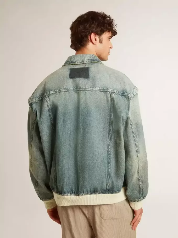Waschene Denimjacke für Herren mit Rippstrick aus Wollmischung