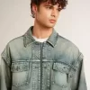 Waschene Denimjacke für Herren mit Rippstrick aus Wollmischung