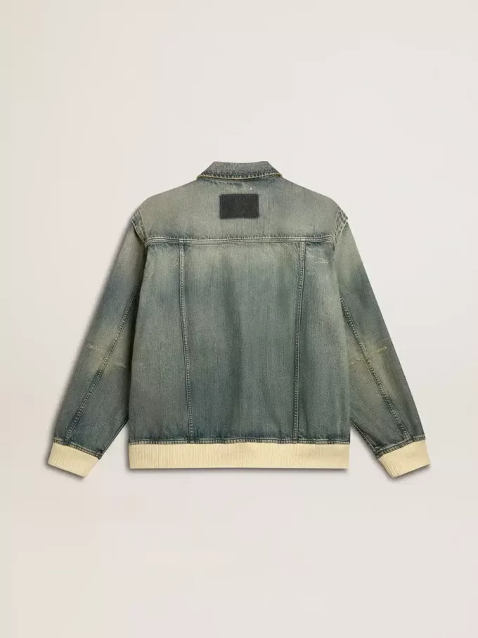 Waschene Denimjacke für Herren mit Rippstrick aus Wollmischung