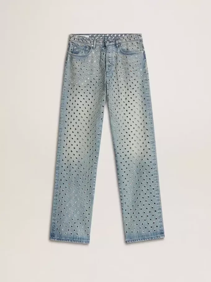 Washed-Jeans für Damen mit durchgehenden Ösen