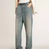 Washed-Jeans für Damen mit durchgehenden Ösen