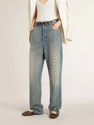 Washed-Jeans für Damen mit durchgehenden Ösen