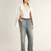 Washed-Jeans für Damen mit durchgehenden Ösen
