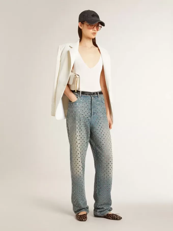 Washed-Jeans für Damen mit durchgehenden Ösen