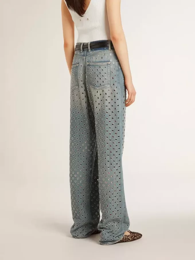 Washed-Jeans für Damen mit durchgehenden Ösen