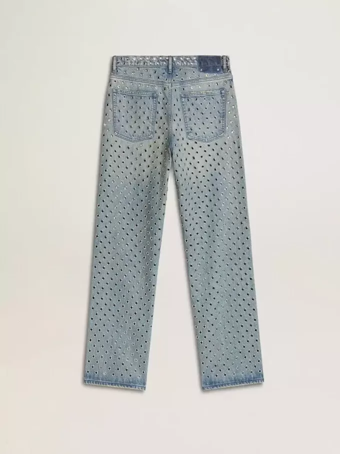 Washed-Jeans für Damen mit durchgehenden Ösen