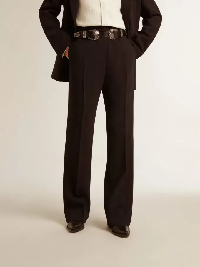 Weiche schwarze Damenhose aus Wollmischung