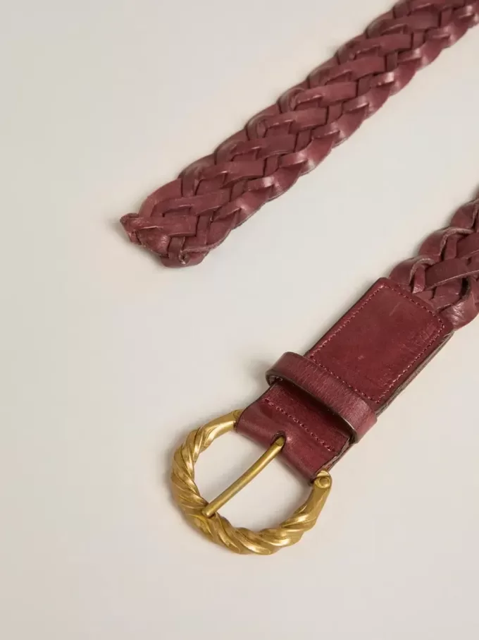 Weinroter gewebter Ledergürtel für Damen Weinroter gewebter Ledergürtel für Damen