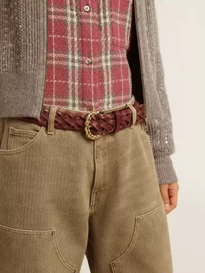 Weinroter gewebter Ledergürtel für Damen Weinroter gewebter Ledergürtel für Damen