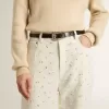 Weiße Jeanshose für Damen mit Perlenstickerei und Kristallen