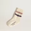 Weiße Kindersocken mit rosa und lila Streifen