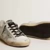Weiße Super-Star-Damenschuhe aus Leder mit glitzernder Fersenlasche