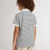 Weißes Baumwoll-Polohemd für Jungen mit marineblauen Streifen und Stickerei