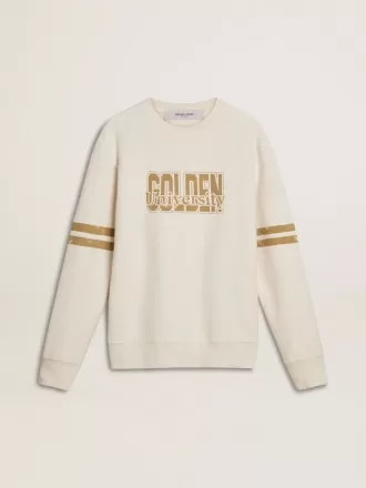 Weißes Baumwoll-Sweatshirt für Herren mit Aufdruck auf der Vorderseite