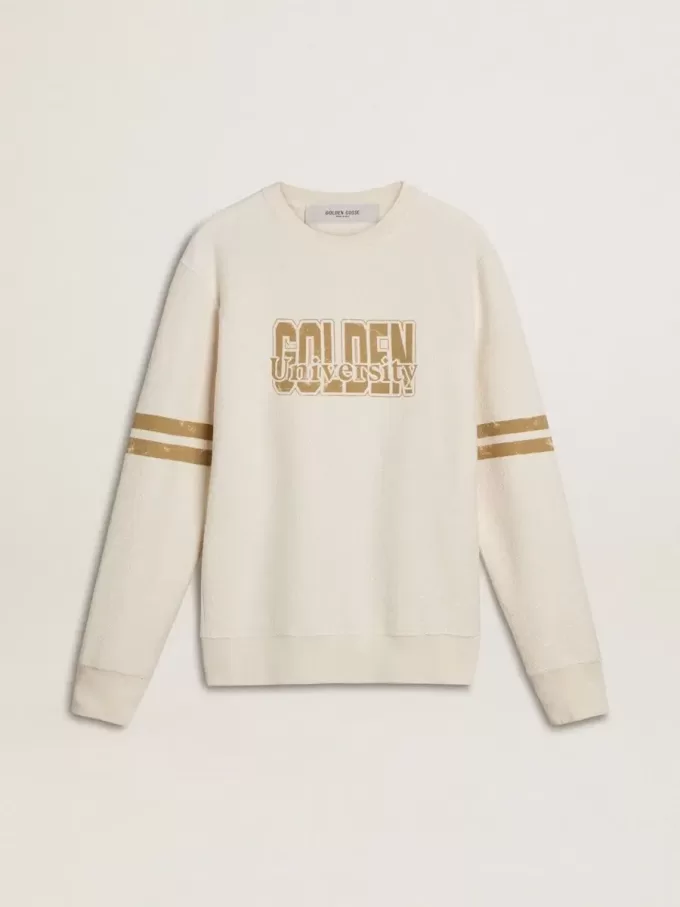 Weißes Baumwoll-Sweatshirt für Herren mit Aufdruck auf der Vorderseite Weißes Baumwoll-Sweatshirt für Herren mit Aufdruck auf der Vorderseite