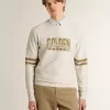 Weißes Baumwoll-Sweatshirt für Herren mit Aufdruck auf der Vorderseite Weißes Baumwoll-Sweatshirt für Herren mit Aufdruck auf der Vorderseite