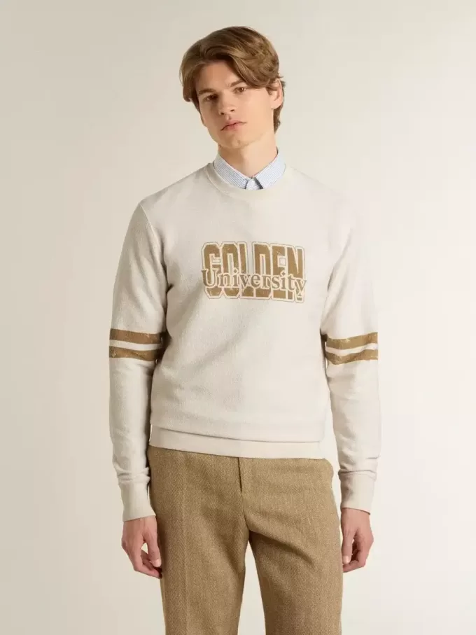Weißes Baumwoll-Sweatshirt für Herren mit Aufdruck auf der Vorderseite Weißes Baumwoll-Sweatshirt für Herren mit Aufdruck auf der Vorderseite