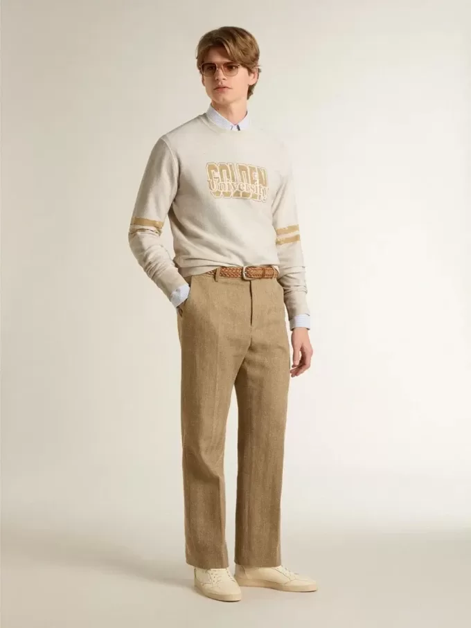 Weißes Baumwoll-Sweatshirt für Herren mit Aufdruck auf der Vorderseite Weißes Baumwoll-Sweatshirt für Herren mit Aufdruck auf der Vorderseite
